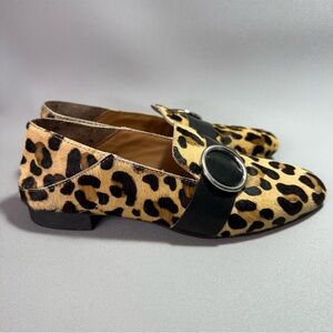 Rag & Co Naomi Leopard Print Loafers with Black Leather Strap